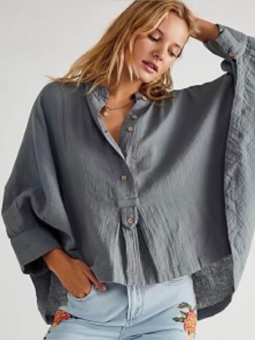 FREE PEOPLE EASY DOES IT COTTON GAUZE TUNIC GREY WOMEN’S SMALL